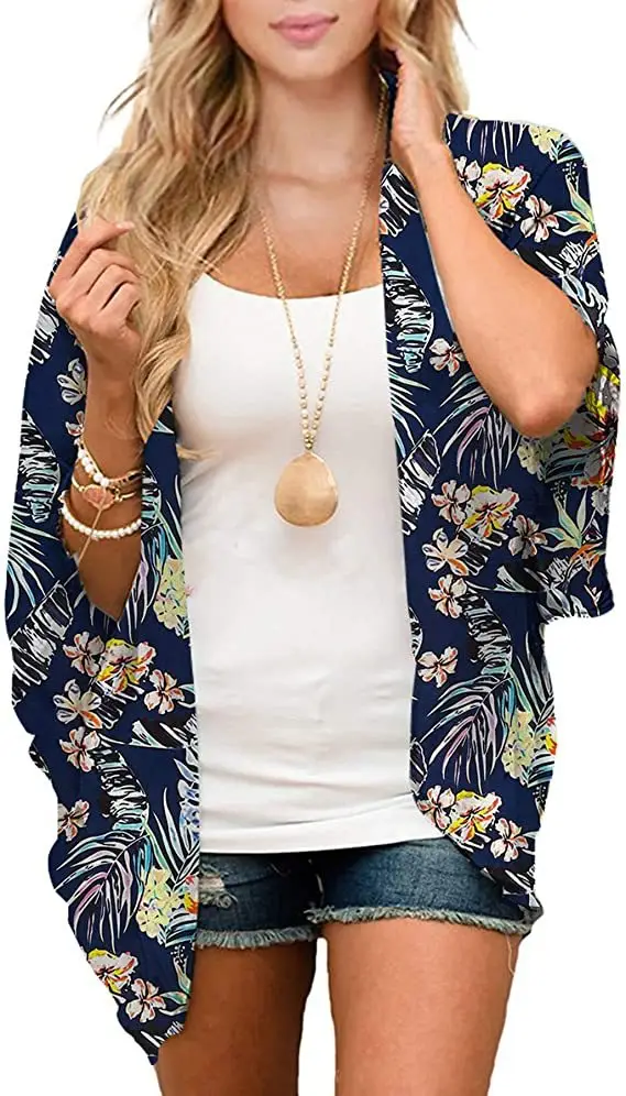 Women Printed Floral Shawl Sun Protection Summer Blouse - Image 4