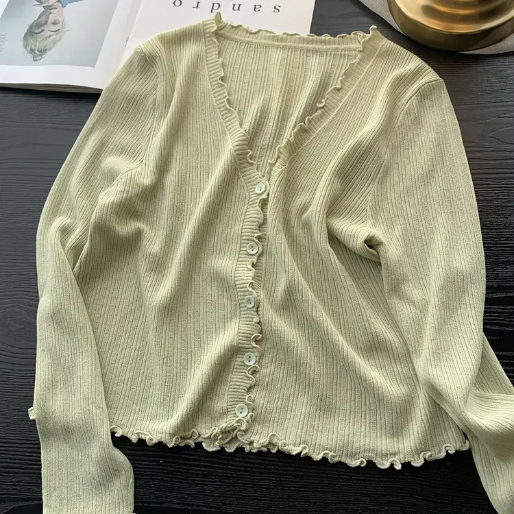 Gentle Green V-Neck Cardigan Set for Women - Image 4