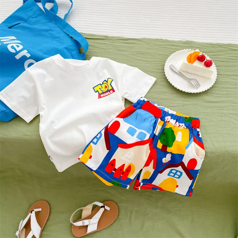 2025 Kids Shorts Set Cotton Printed House Design