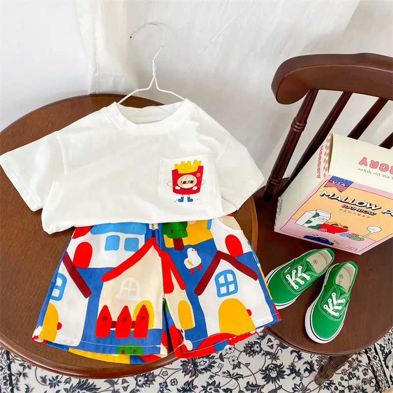 2025 Kids Shorts Set Cotton Printed House Design