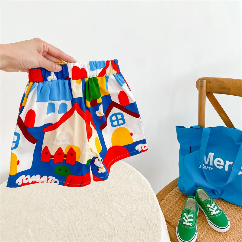 2025 Kids Shorts Set Cotton Printed House Design