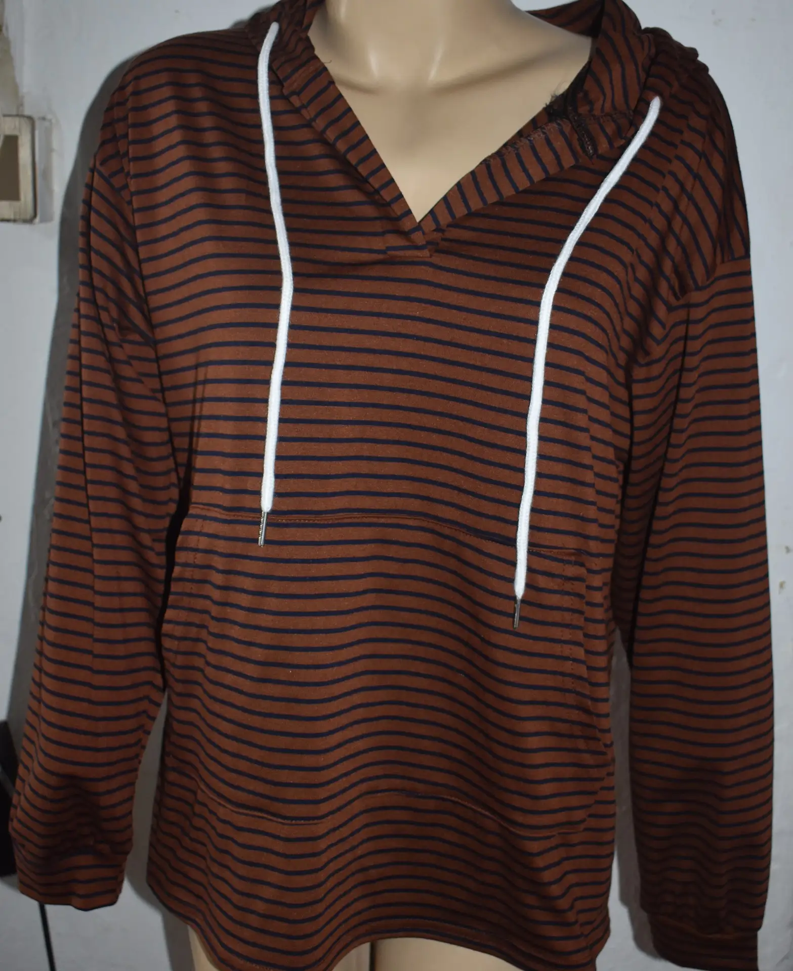 Women Striped Hoodie V-Neck Cotton Pajama Set - Image 2