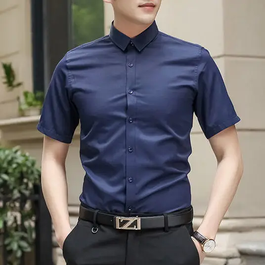 Men's White Half-Sleeved Business Shirt Slim Fit