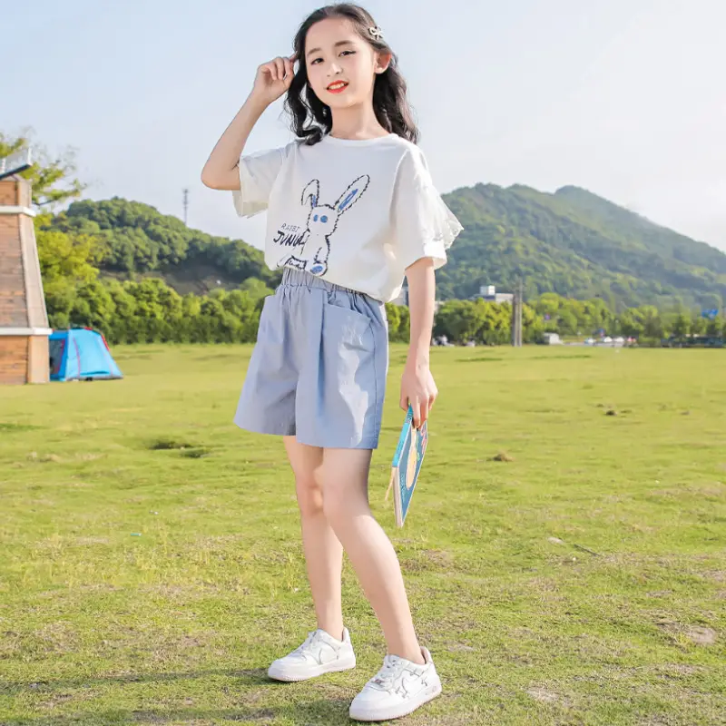 Girls Summer 2-Piece Set Cotton T-Shirt Shorts Set - Image 3
