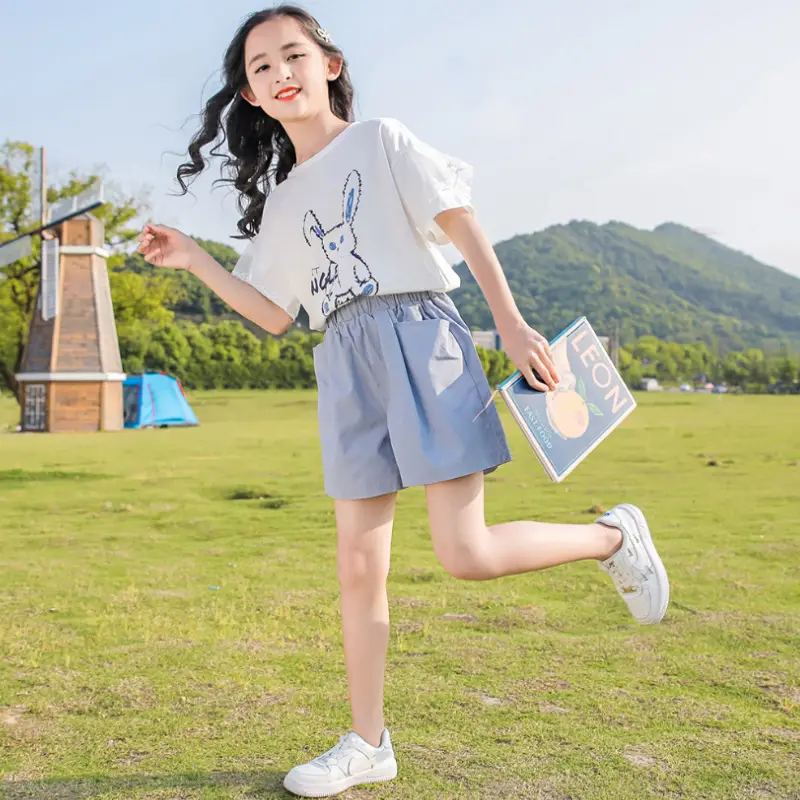 Girls Summer 2-Piece Set Cotton T-Shirt Shorts Set - Image 6