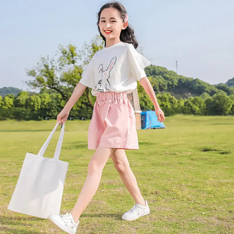 Girls Summer 2-Piece Set Cotton T-Shirt Shorts Set - Image 2