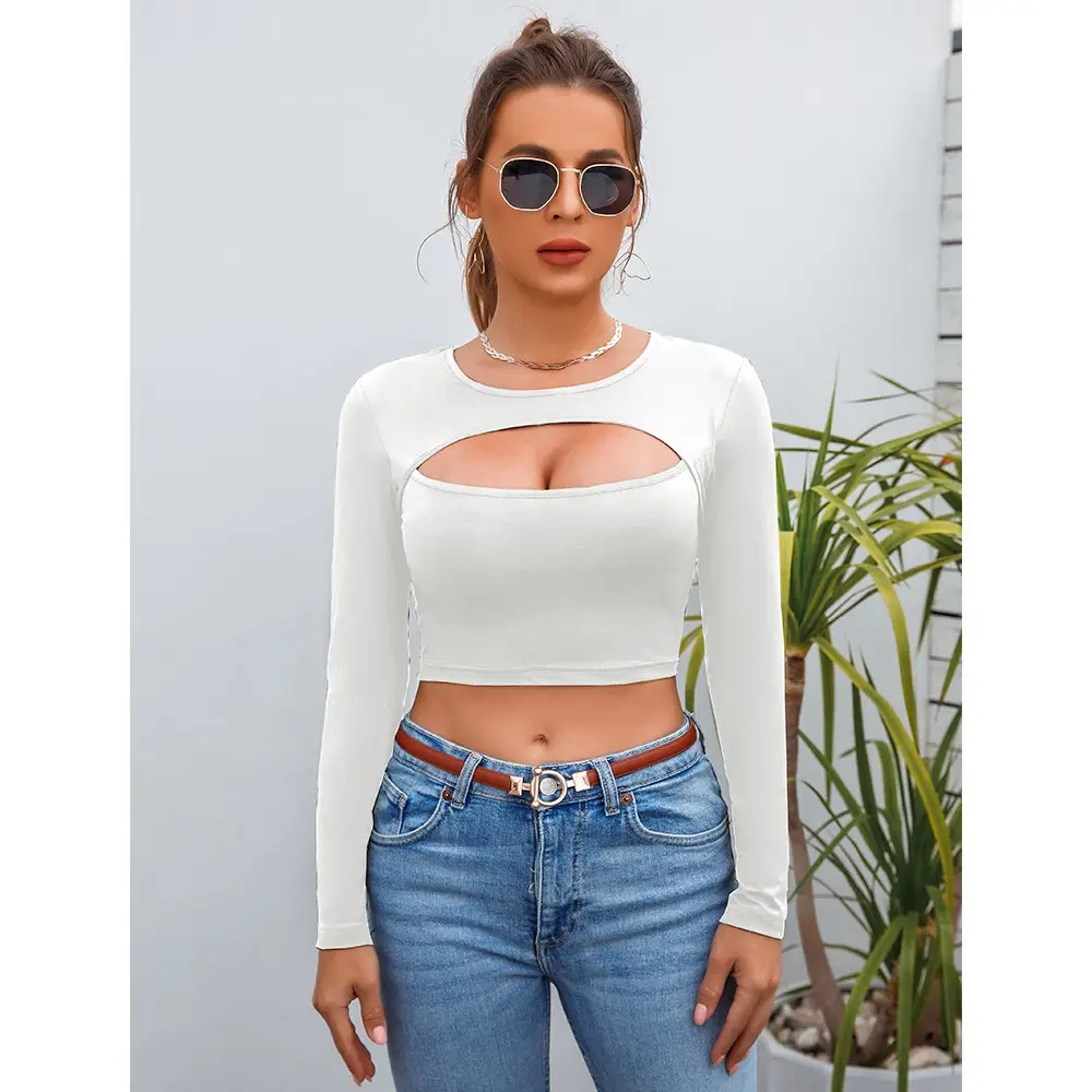 Real Shot Design Long Sleeve Cutout Top for Women - Image 2
