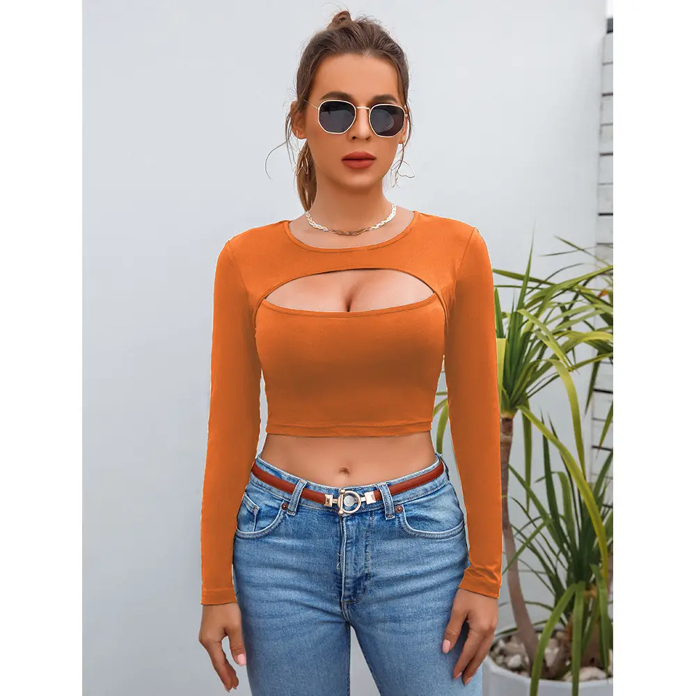 Real Shot Design Long Sleeve Cutout Top for Women - Image 4