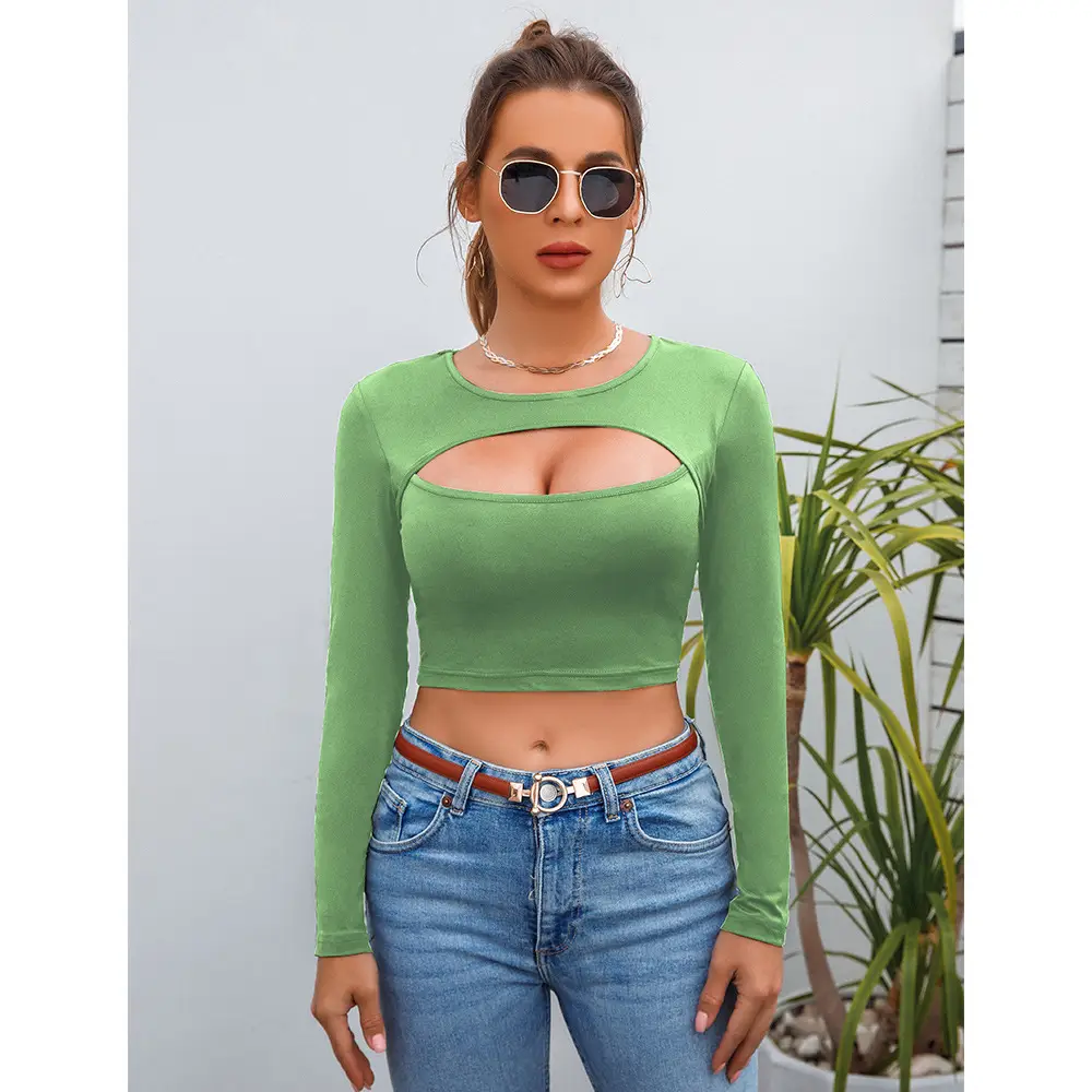 Real Shot Design Long Sleeve Cutout Top for Women - Image 5