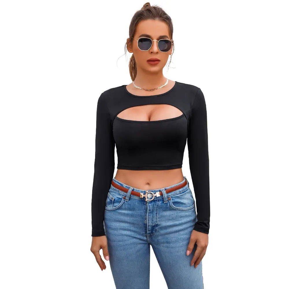 Real Shot Design Long Sleeve Cutout Top for Women - Image 6