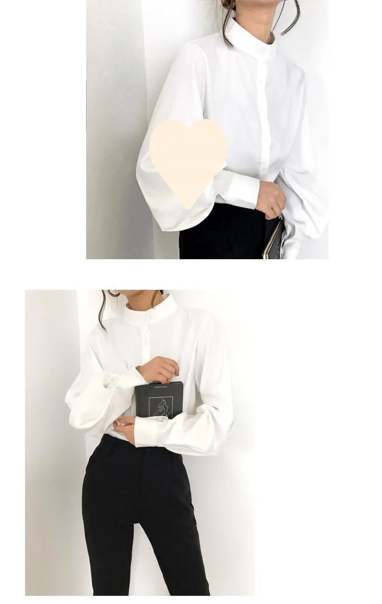 Black Button Collar Shirt with Lantern Sleeves for Women — feature 14
