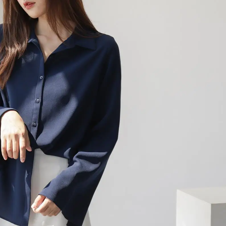 Women's MZ Chiffon Long Sleeve Shirt Navy Blue 2025 - Image 6