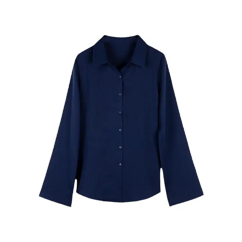 Women's MZ Chiffon Long Sleeve Shirt Navy Blue 2025 - Image 7