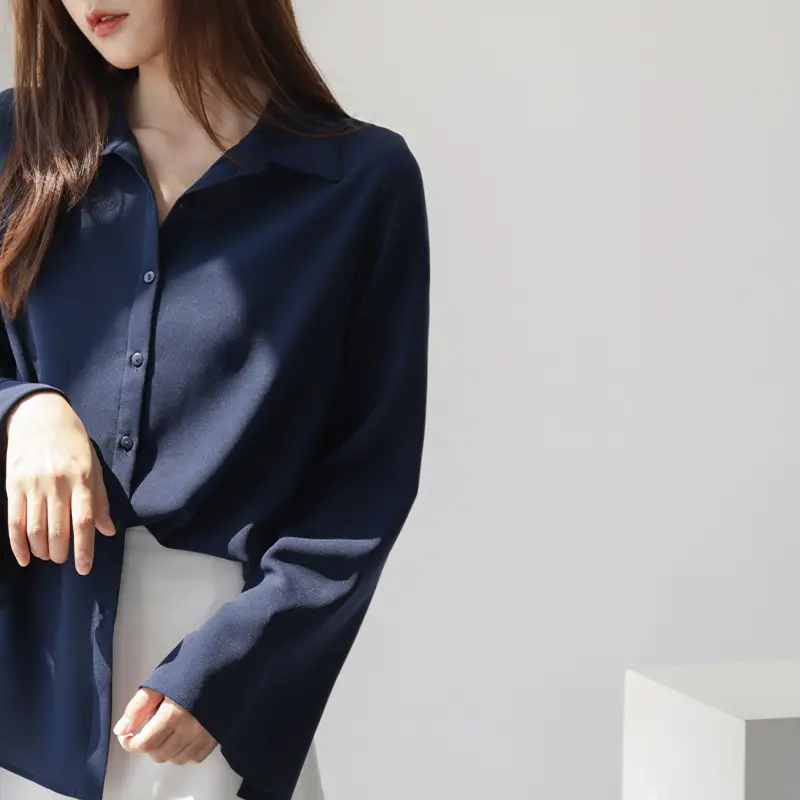 Women's MZ Chiffon Long Sleeve Shirt Navy Blue 2025 — feature 4