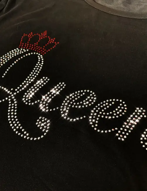Black Rhinestone Crewneck T-Shirt with Crown Design - Image 5