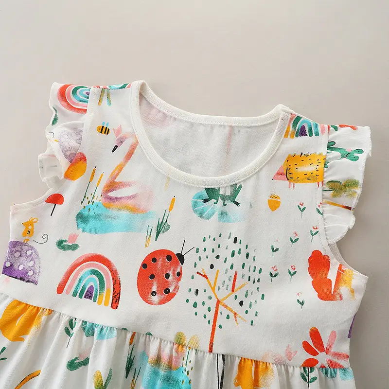 Cartoon Printed Knitted Cotton Girl's Dress - Image 9