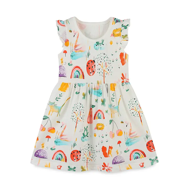 Cartoon Printed Knitted Cotton Girl's Dress - Image 11