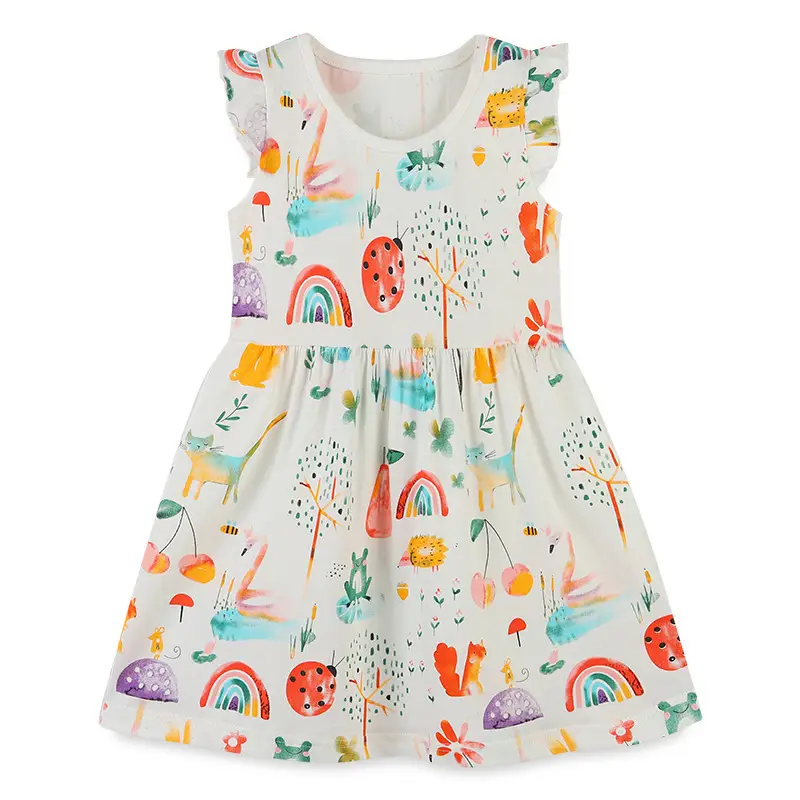 Cartoon Printed Knitted Cotton Girl's Dress - Image 6