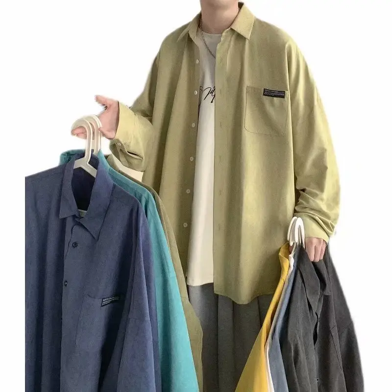 New Men's Long Sleeve Shirt Blue Korean Style - Image 12