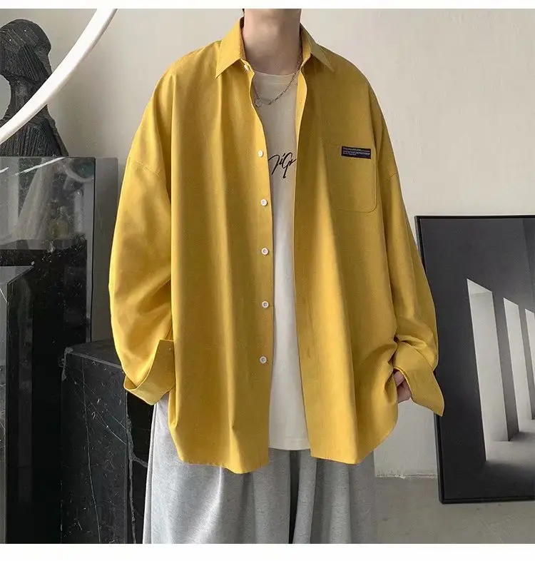 New Men's Long Sleeve Shirt Blue Korean Style - Image 4