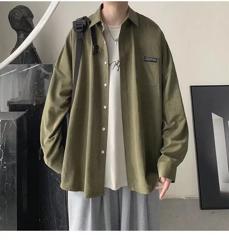 New Men's Long Sleeve Shirt Blue Korean Style - Image 5