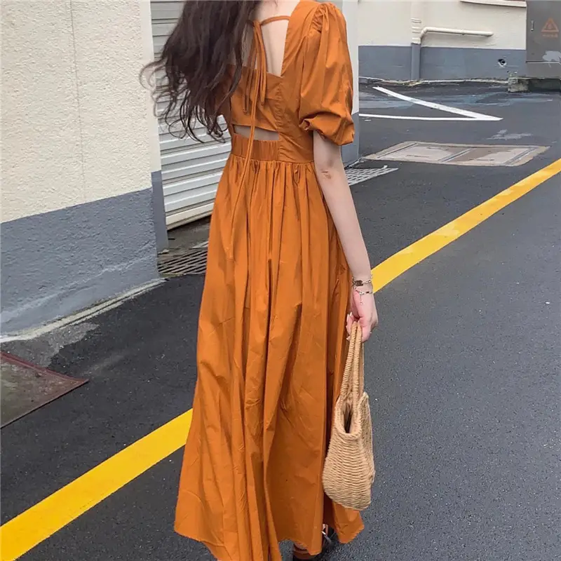 Long Skirt Dress Women Summer Korean Design Backless High Waist Slimming Look — feature 5