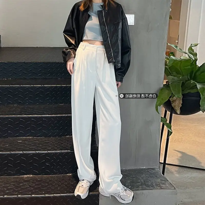 Spring White Wide Leg High Waist Pants for Women