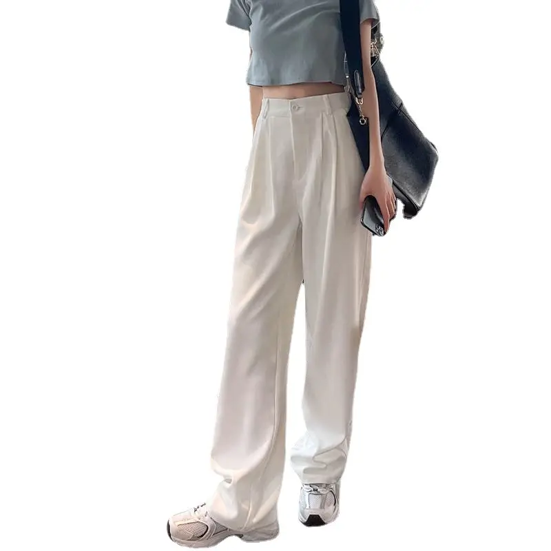 Spring White Wide Leg High Waist Pants for Women