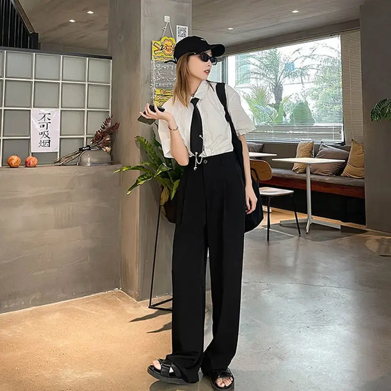 Spring White Wide Leg High Waist Pants for Women