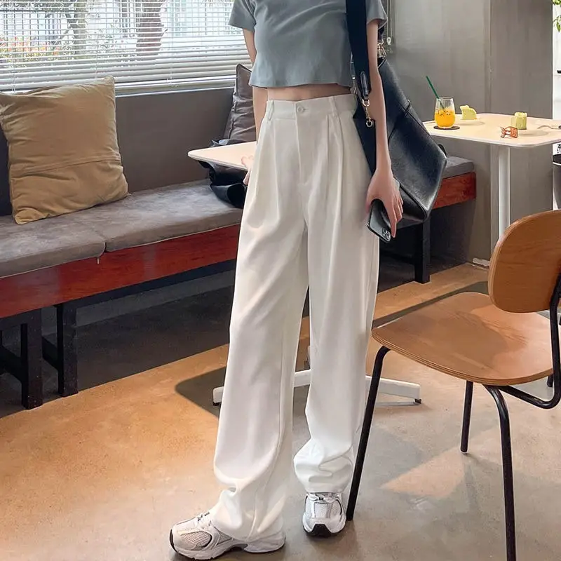 Spring White Wide Leg High Waist Pants for Women