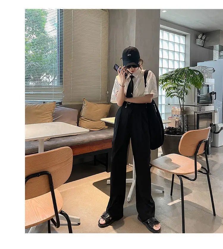 Spring White Wide Leg High Waist Pants for Women