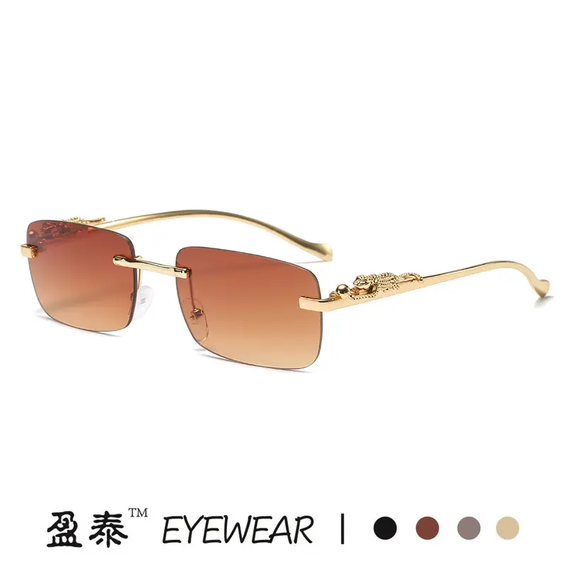 Gold Brown Square Sunglasses for Men Women - Image 12