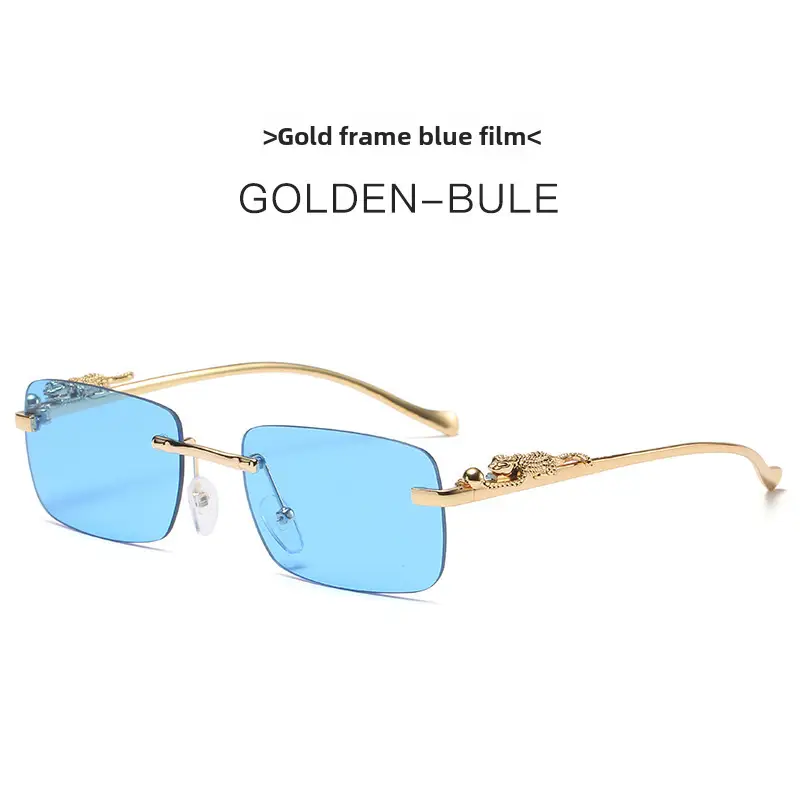 Gold Brown Square Sunglasses for Men Women - Image 2