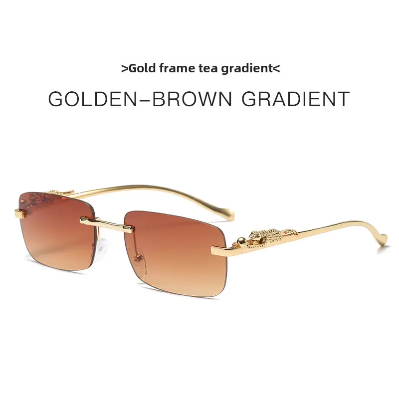 Gold Brown Square Sunglasses for Men Women - Image 5