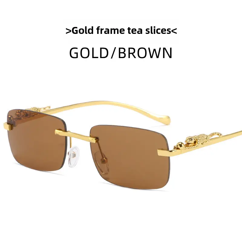 Gold Brown Square Sunglasses for Men Women - Image 9