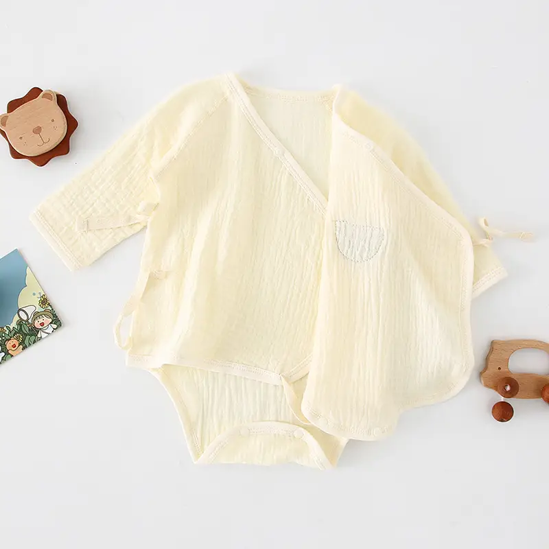 Newborn Baby Boys' Long Sleeve Gauze Outfit Cream - Image 8