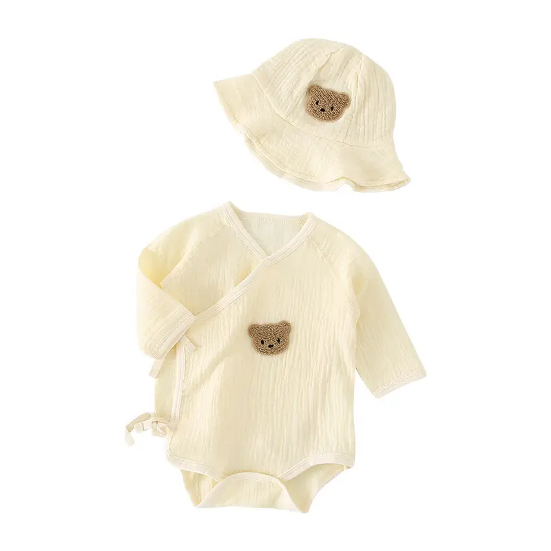 Newborn Baby Boys' Long Sleeve Gauze Outfit Cream - Image 11