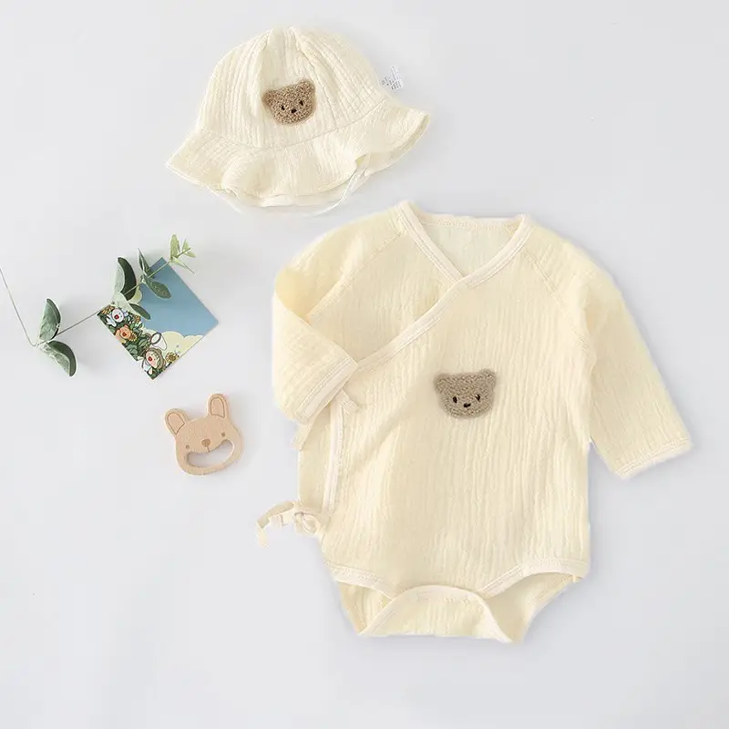 Newborn Baby Boys' Long Sleeve Gauze Outfit Cream - Image 5