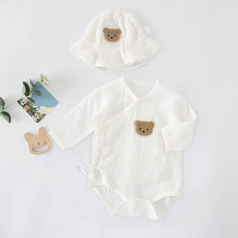 Newborn Baby Boys' Long Sleeve Gauze Outfit Cream - Image 6