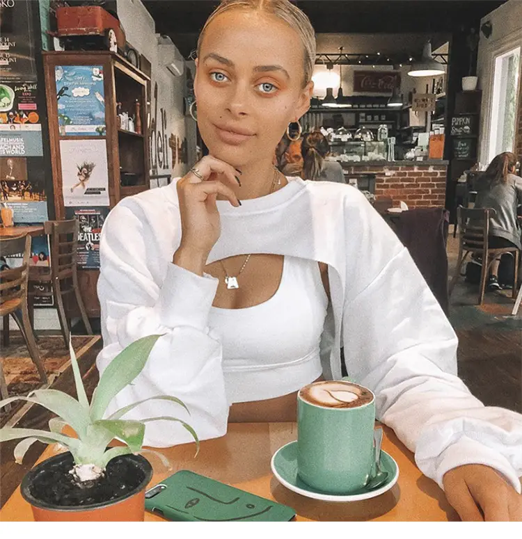 Women White Long Sleeve Sweatshirt Autumn Loose Fit — feature 7