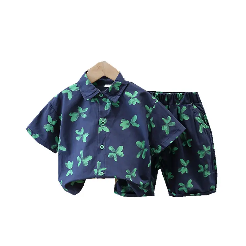 337 Boys Summer Suit Blue Green Butterfly Print 2022 - Image 5