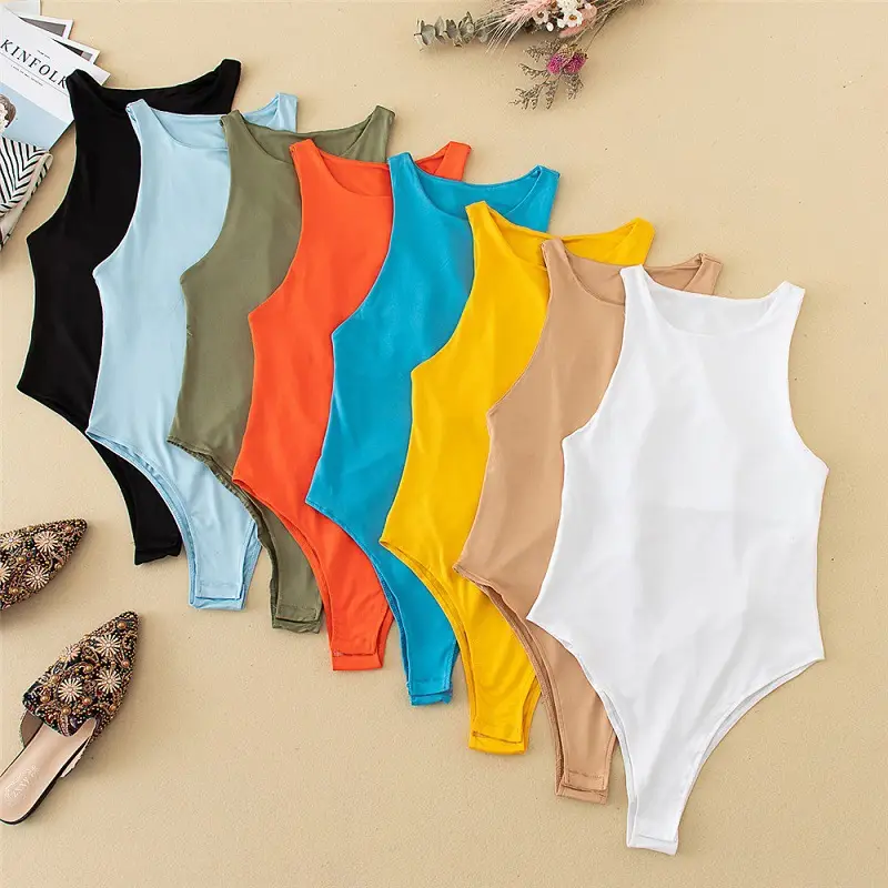 Orange Sleeveless High Fork Jumpsuit for Women — feature 41