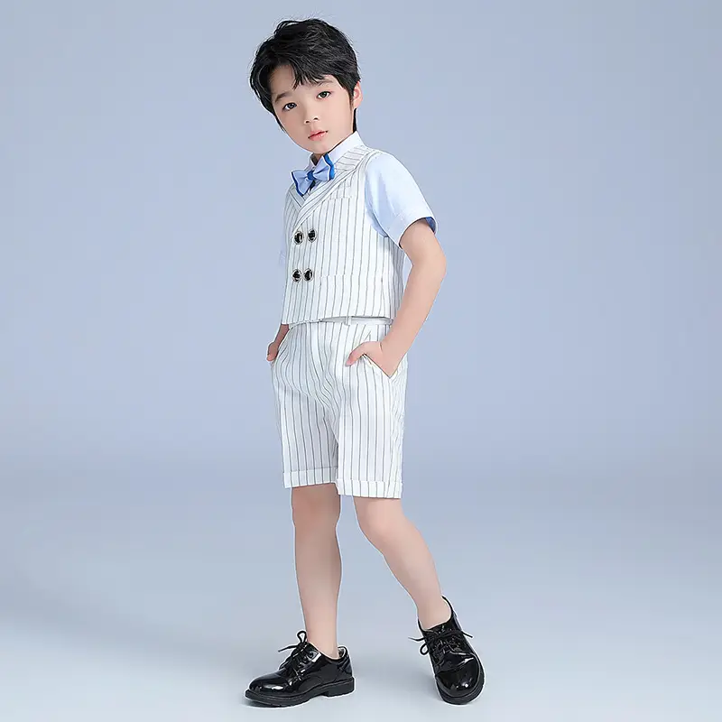 Boys Striped Vest Suit Short Sleeve Suspender Pants - Image 4