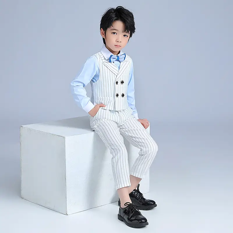 Boys Striped Vest Suit Short Sleeve Suspender Pants - Image 5