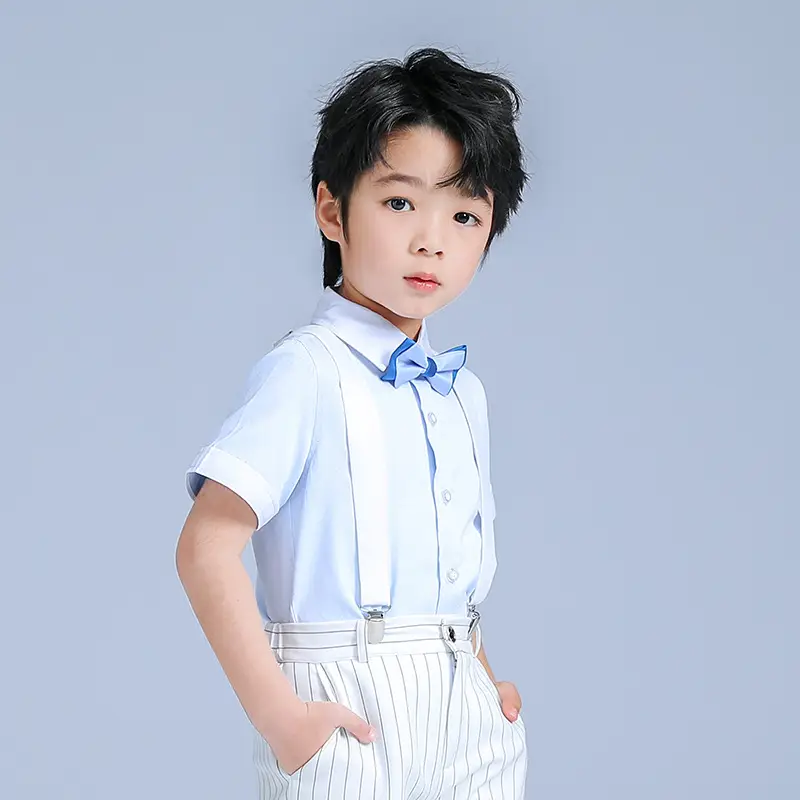Boys Striped Vest Suit Short Sleeve Suspender Pants - Image 6