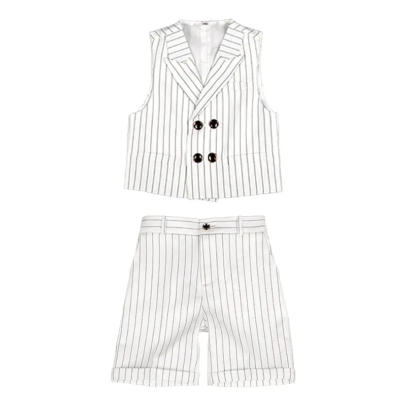 Boys Striped Vest Suit Short Sleeve Suspender Pants - Image 7