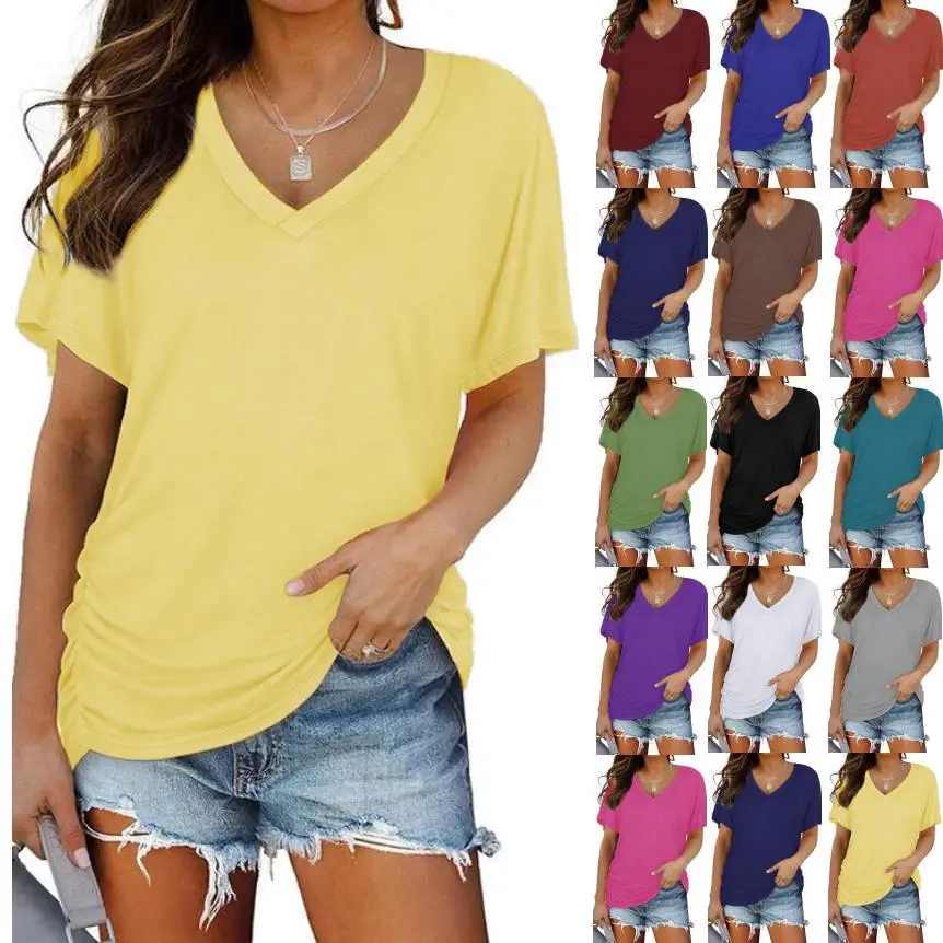 2025 V Neck Purple T-Shirt Women Cross Border - Image 14