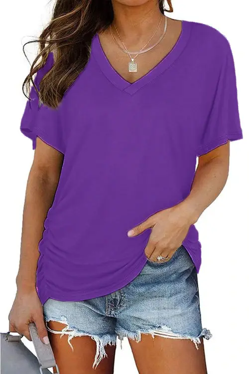 2025 V Neck Purple T-Shirt Women Cross Border - Image 4