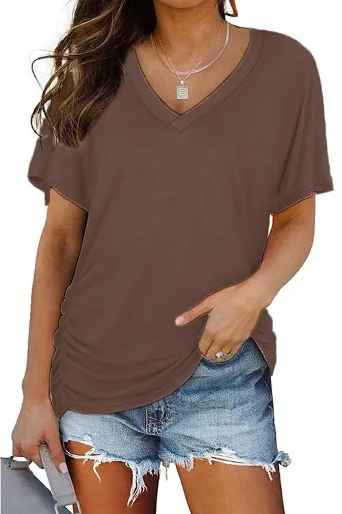 2025 V Neck Purple T-Shirt Women Cross Border - Image 12