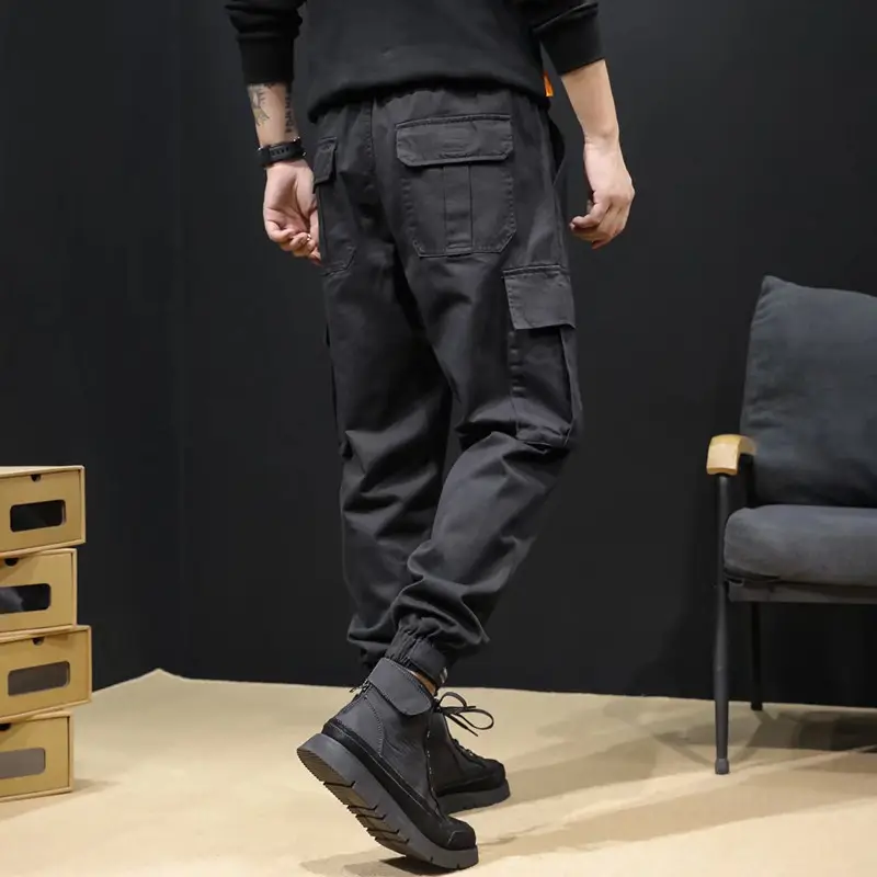 Men Black Cargo Pants 2022 Loose Fit Casual Wear - Image 4